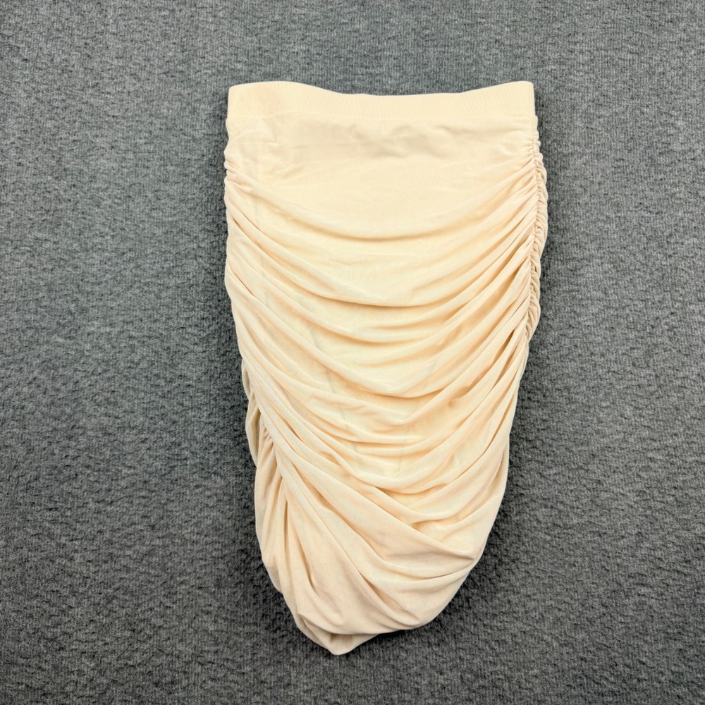 Oh Polly‎ Ivory Ruched Mini Skirt US 2 UK 6 Ivory Double Layer Mesh Bodycon 2482